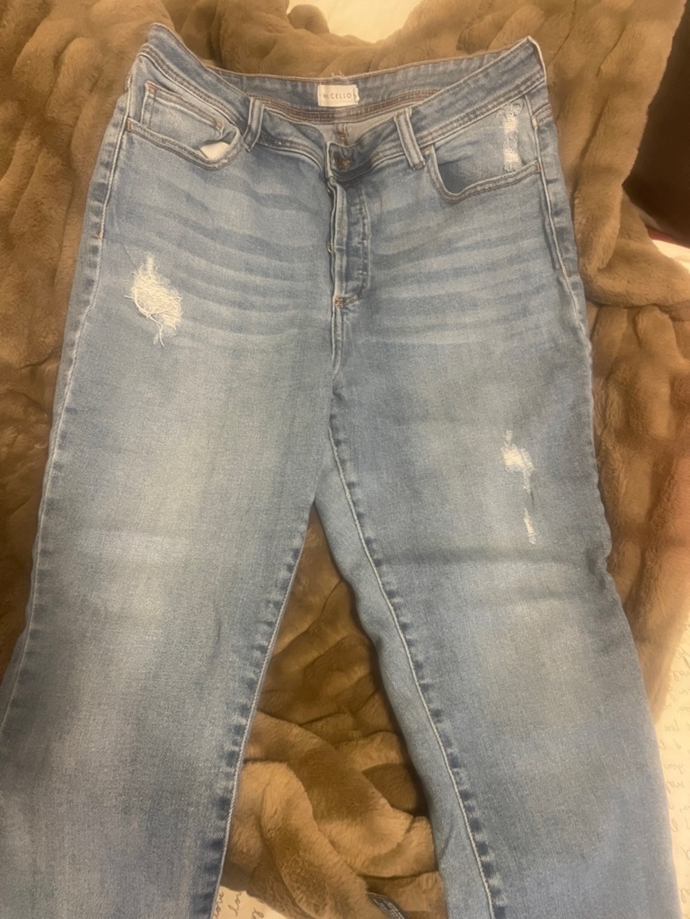 Light Wash Straight Leg Women's Jeans - Distressed Mid-Rise